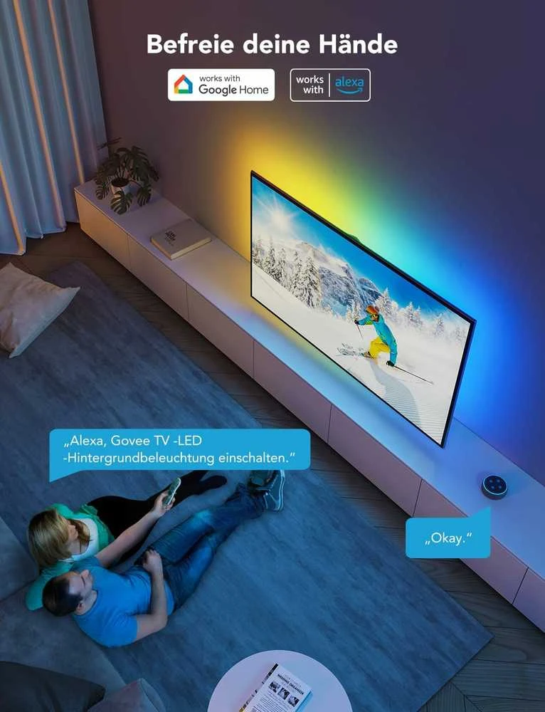 Govee RGBIC LED juosta televizoriui 55–65" su Bluetooth ir Wi-Fi valdymu, 3,8 m