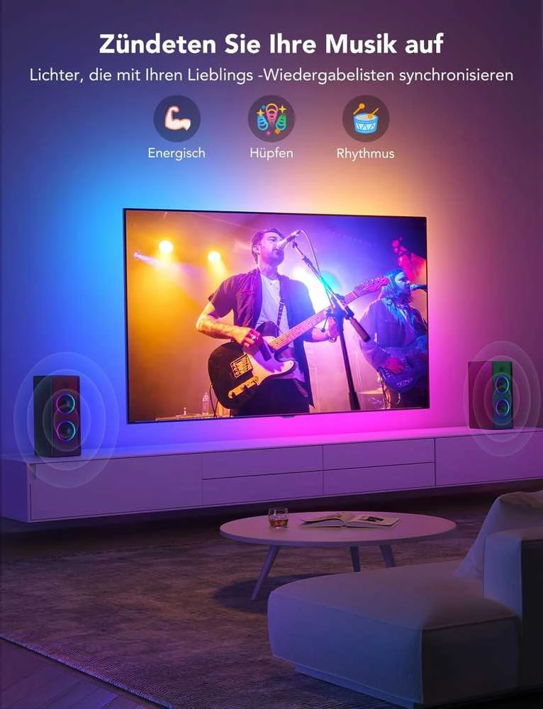 Govee RGBIC LED juosta televizoriui 55–65" su Bluetooth ir Wi-Fi valdymu, 3,8 m