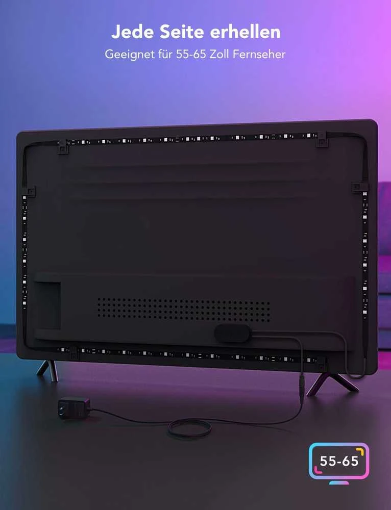 Govee RGBIC LED juosta televizoriui 55–65" su Bluetooth ir Wi-Fi valdymu, 3,8 m