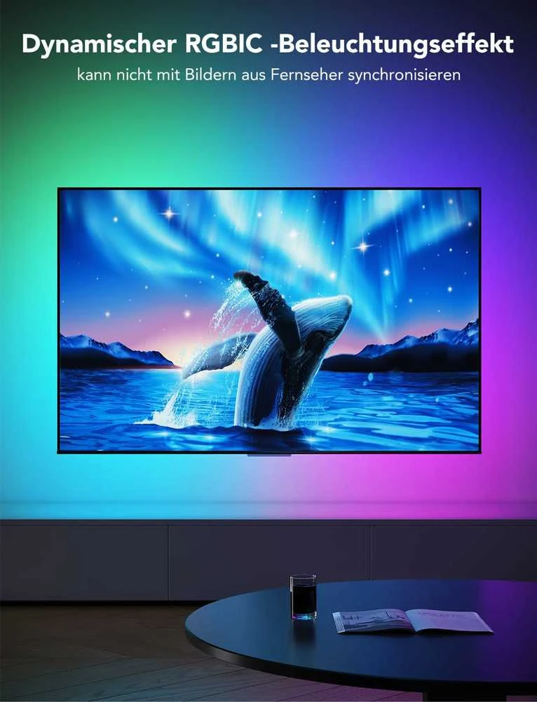 Govee RGBIC LED juosta televizoriui 55–65" su Bluetooth ir Wi-Fi valdymu, 3,8 m