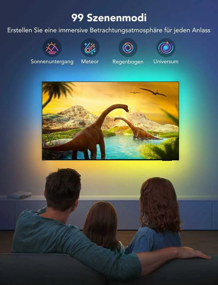 Govee RGBIC LED juosta televizoriui 55–65" su Bluetooth ir Wi-Fi valdymu, 3,8 m