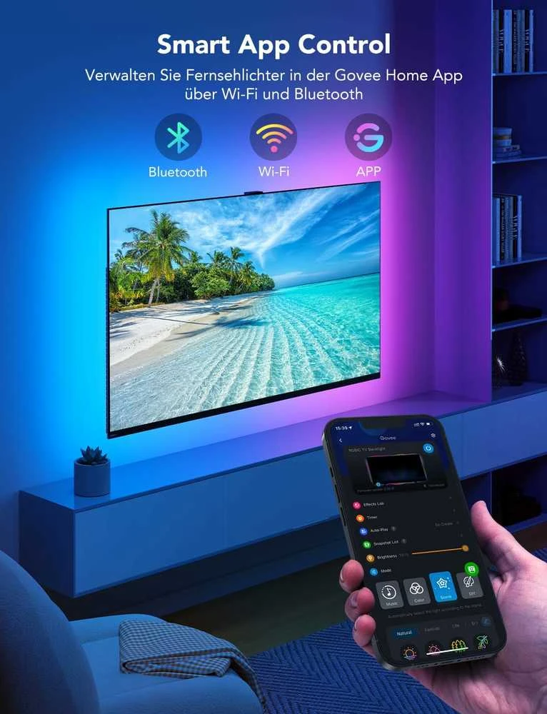 Govee RGBIC LED juosta televizoriui 55–65" su Bluetooth ir Wi-Fi valdymu, 3,8 m