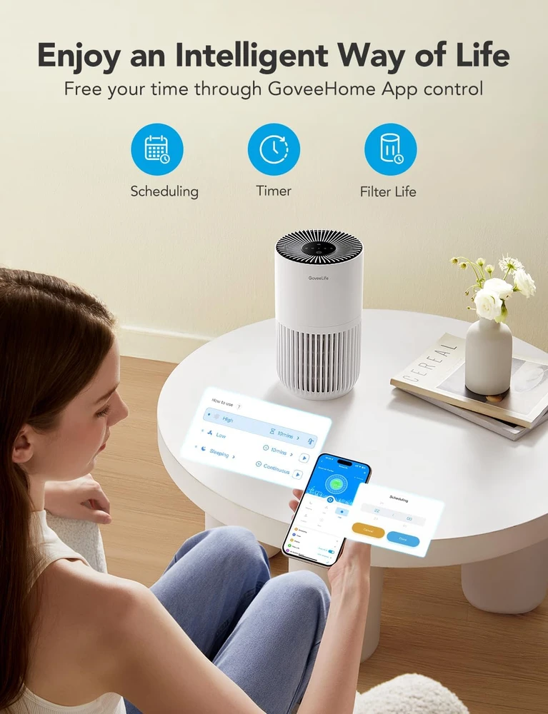 GoveeLife išmanusis oro valytuvas miegamajam su HEPA filtru, Wi-Fi, 8 W, H7126