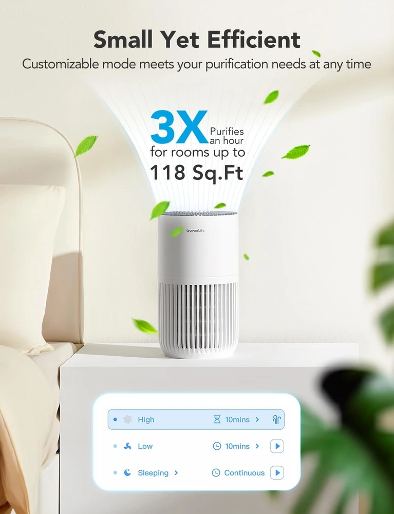 GoveeLife išmanusis oro valytuvas miegamajam su HEPA filtru, Wi-Fi, 8 W, H7126