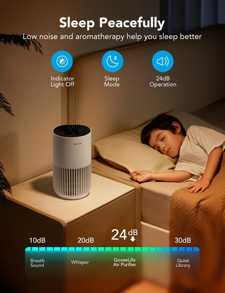 GoveeLife išmanusis oro valytuvas miegamajam su HEPA filtru, Wi-Fi, 8 W, H7126