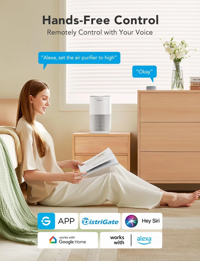 GoveeLife išmanusis oro valytuvas miegamajam su HEPA filtru, Wi-Fi, 8 W, H7126