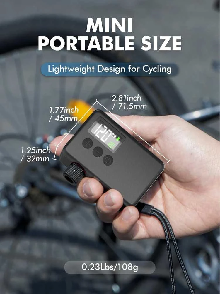 GPUTEK elektrinė dviračio pompa, 120 psi, LED ekranas, 1000 mAh akumuliatorius, BL01