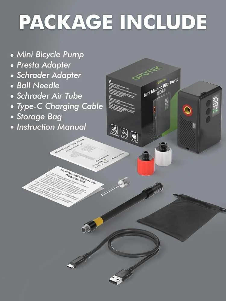 GPUTEK elektrinė dviračio pompa, 120 psi, LED ekranas, 1000 mAh akumuliatorius, BL01