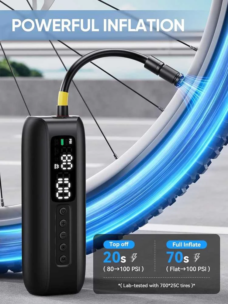 GPUTEK elektrinė dviračio pompa, 150 psi, skaitmeninė, 5200 mAh akumuliatorius, BG02