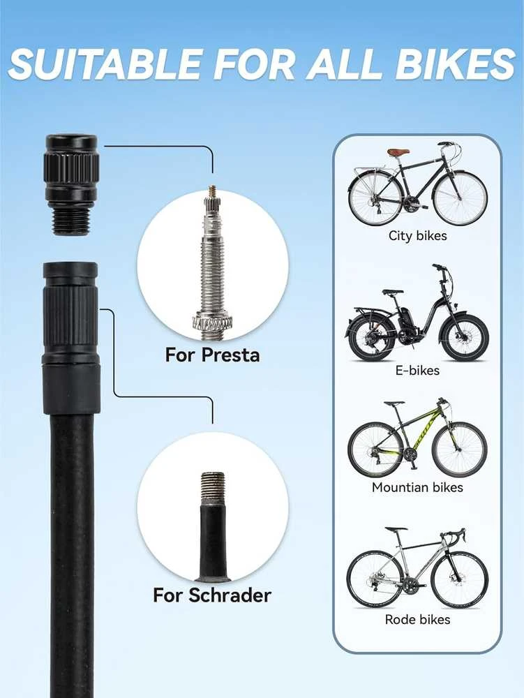 GPUTEK elektrinė dviračio pompa HT10 su skaitmeniniu manometru, 150 PSI, akumuliatorinė, Presta ir Schrader vožtuvams