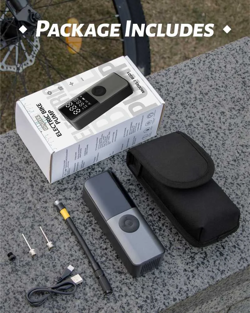 GPUTEK elektrinė dviračio pompa su skaitmeniniu manometru, 150 psi, USB-C įkrovimas, BG01