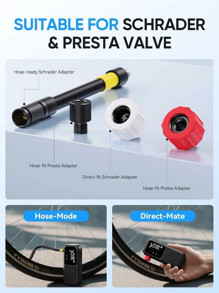 GPUTEK mini elektrinė dviračio pompa, 120 PSI, akumuliatorinė, Schrader ir Presta, BG-BL02