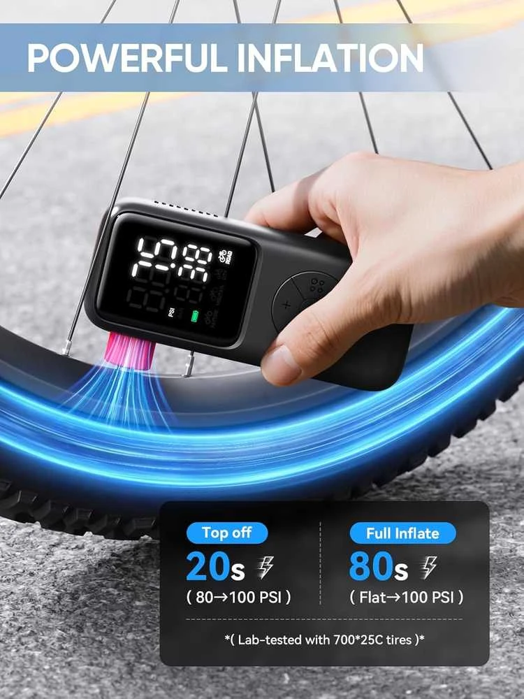 GPUTEK mini elektrinė dviračio pompa, 120 PSI, akumuliatorinė, Schrader ir Presta, BG-BL02
