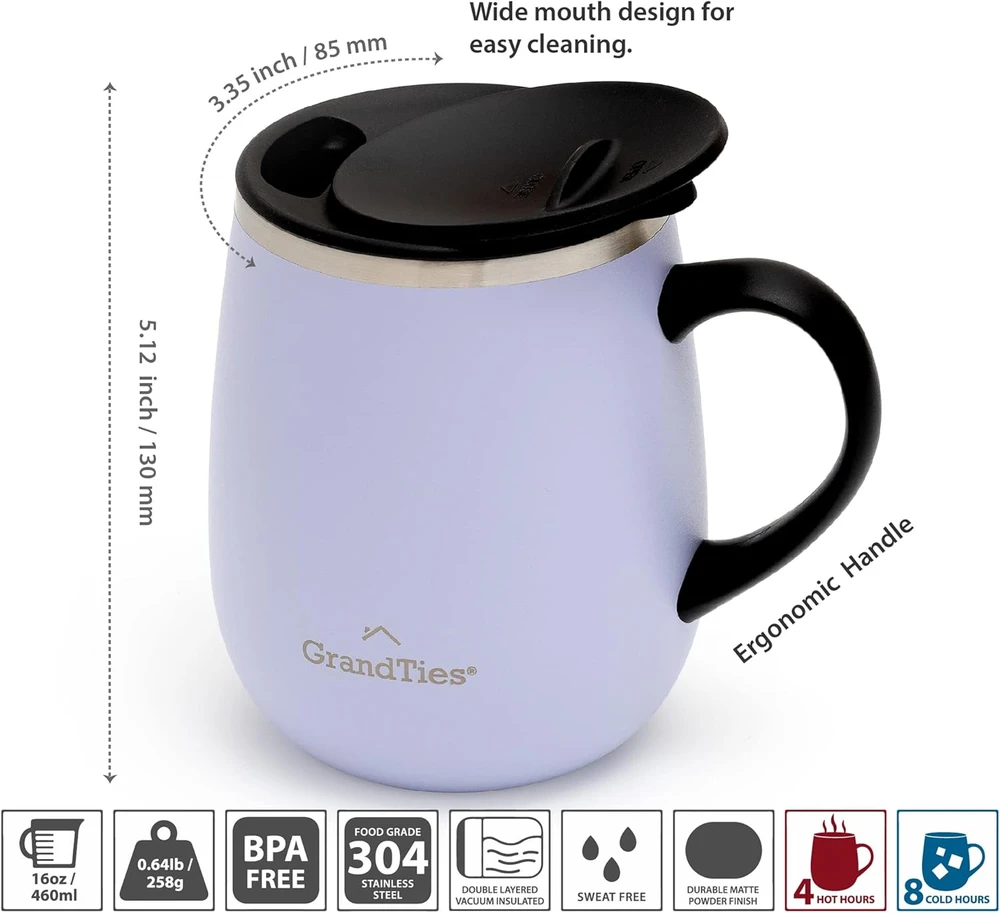 Grandties termopuodelis su rankena, 460 ml, dvigubų sienelių, ZL003214811