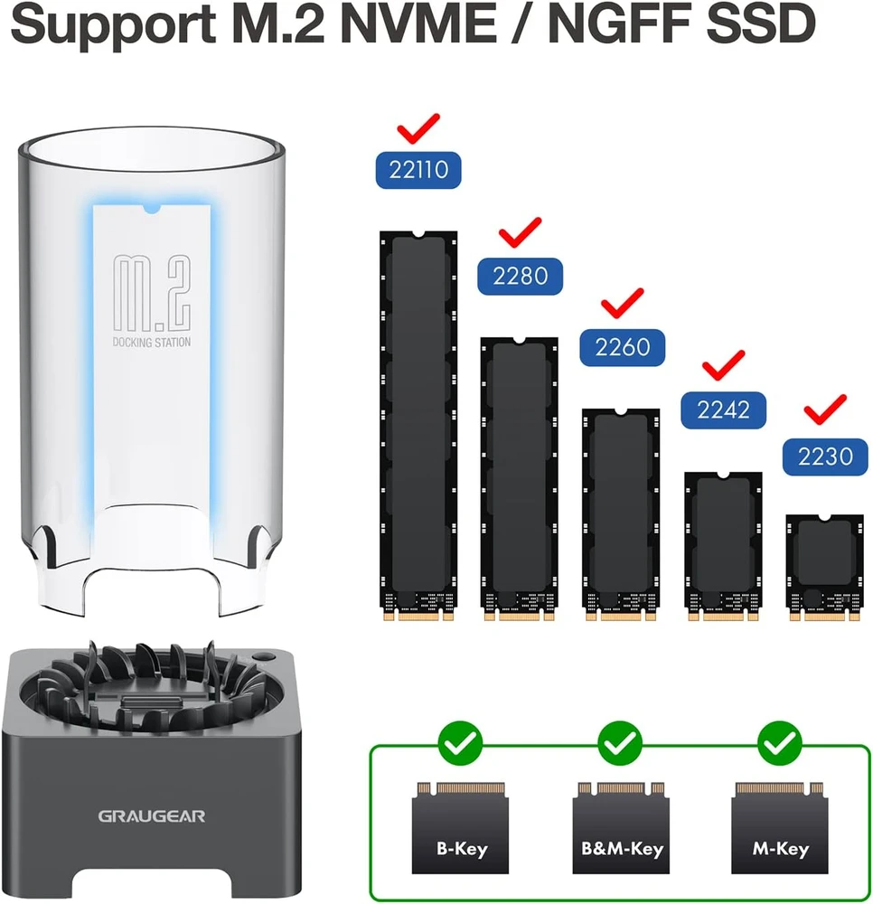 GAU GRAUGEAR G-M2DK-AC-10G saugojimo diskų prijungimo stotis USB 3.2 Gen 2 (3.1 Gen 2) Type-C Juoda