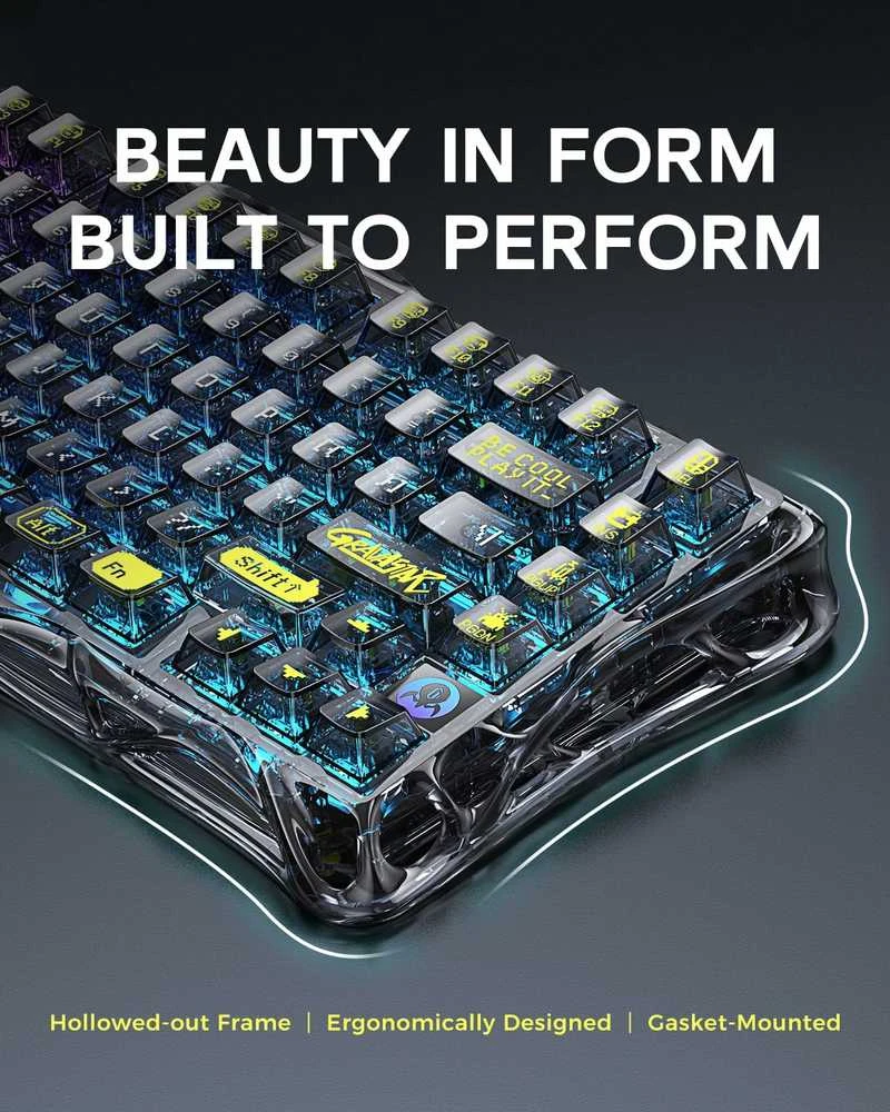 GravaStar Mercury K1 Lite belaidė 75% RGB mechaninė klaviatūra, juoda permatoma