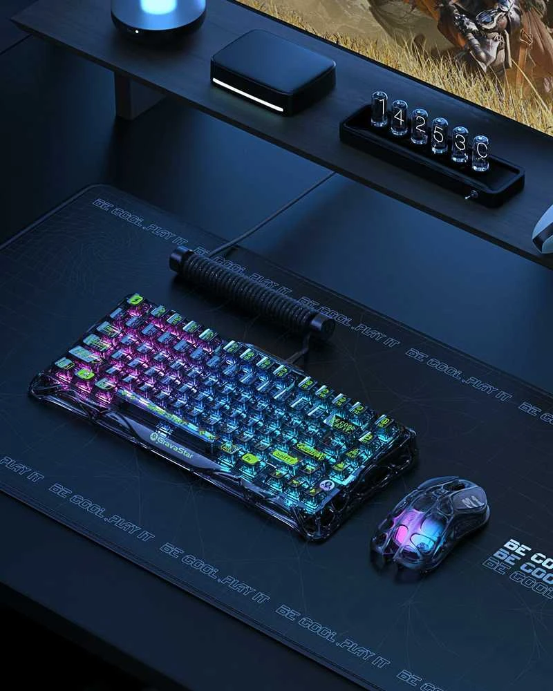GravaStar Mercury K1 Lite belaidė 75% RGB mechaninė klaviatūra, juoda permatoma