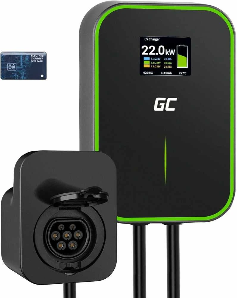 Wallbox Žalias Cell Žalias Cell EV Charger PowerBox 22kW įkroviklis su Type 2 lizdu ir RFID, skirtas elektromobiliams ir Plug-In hibridams įkrauti, 32 A