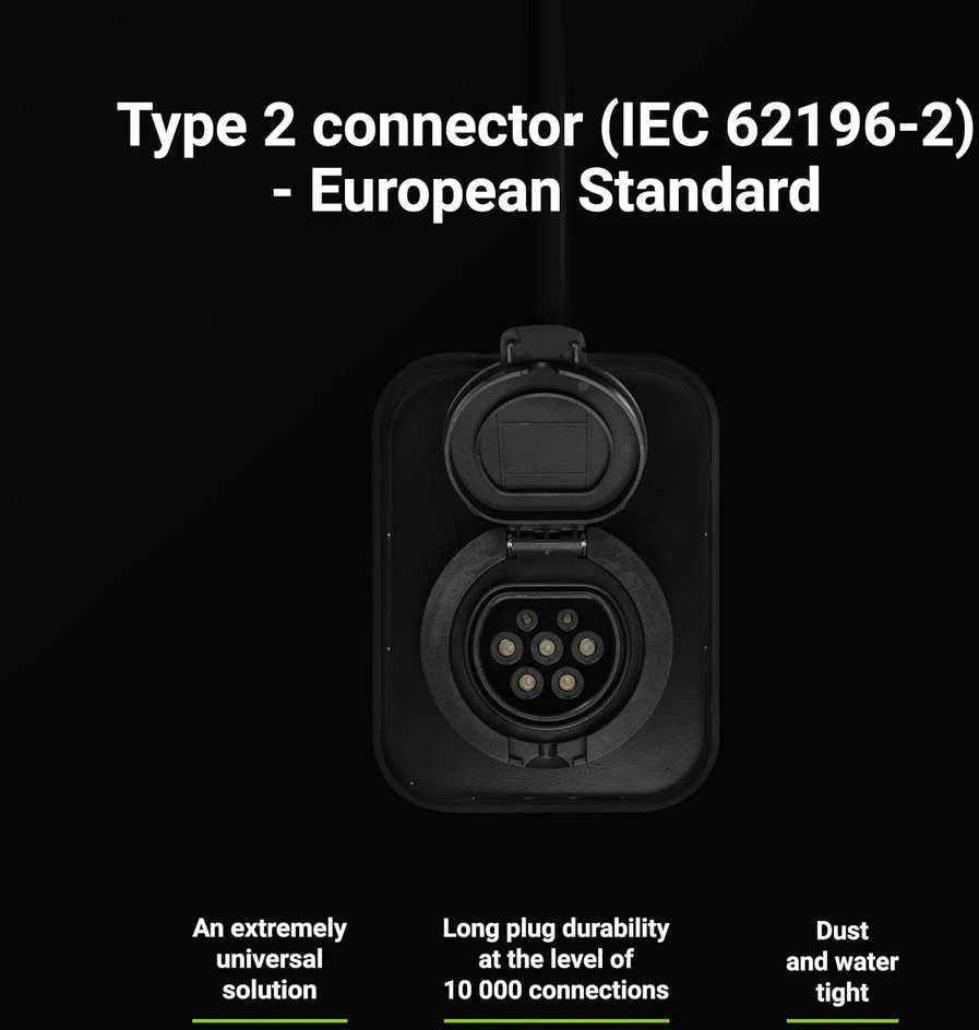 Wallbox Žalias Cell Žalias Cell EV Charger PowerBox 22kW įkroviklis su Type 2 lizdu ir RFID, skirtas elektromobiliams ir Plug-In hibridams įkrauti, 32 A