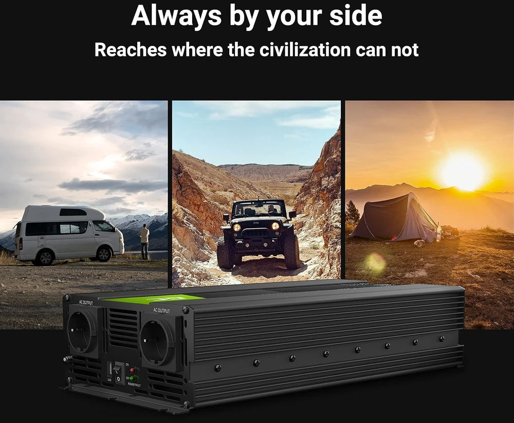 Inverteris 12V/230V 1500W/3000W sinusinė išėjimo įtampa Green Cell