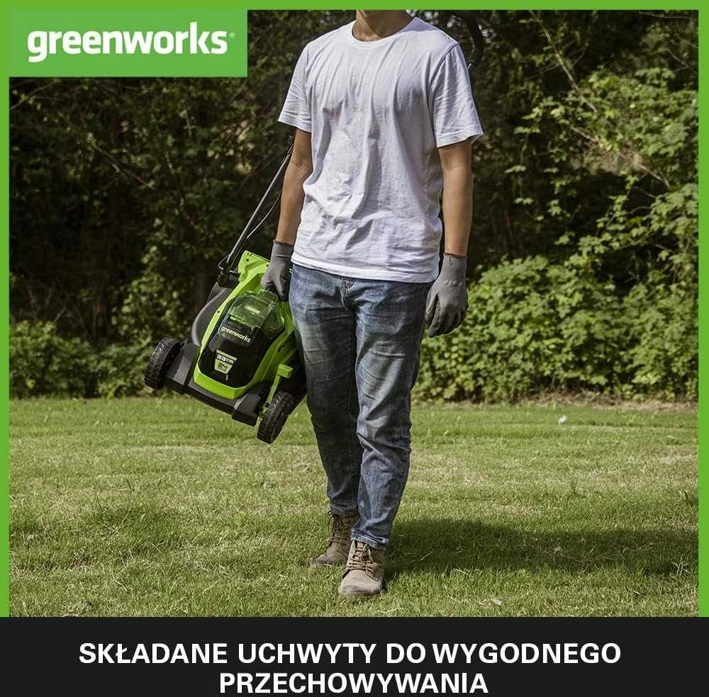 Greenworks akumuliatorinė vejapjovė 24V 2Ah, 33 cm pjovimo plotis, 30 l talpa, bešepetėlinis variklis, modelis 2516107UA