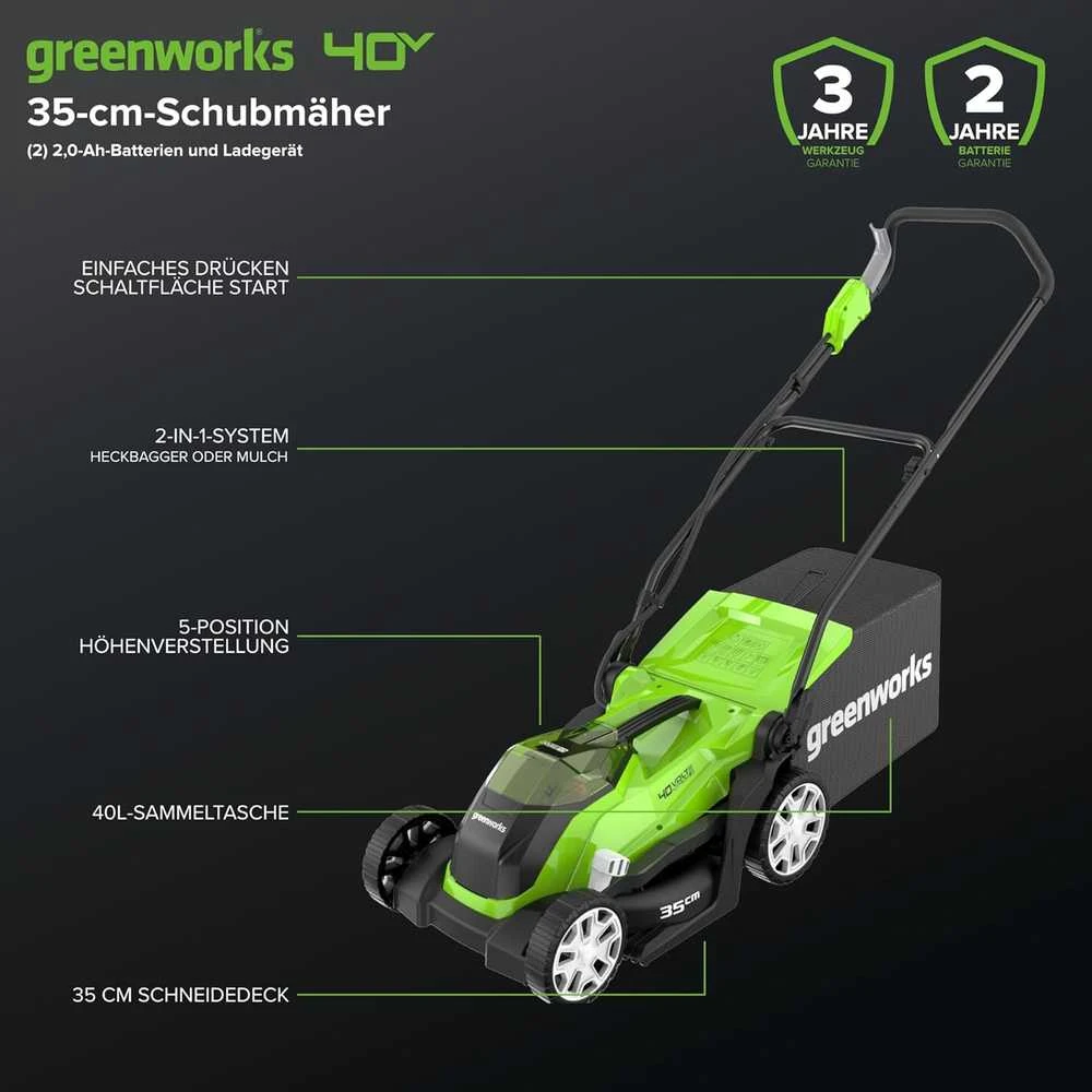 Greenworks Žoliapjovė, su 2x40 V 2 Ah akum., G40LM35, 2501907UC