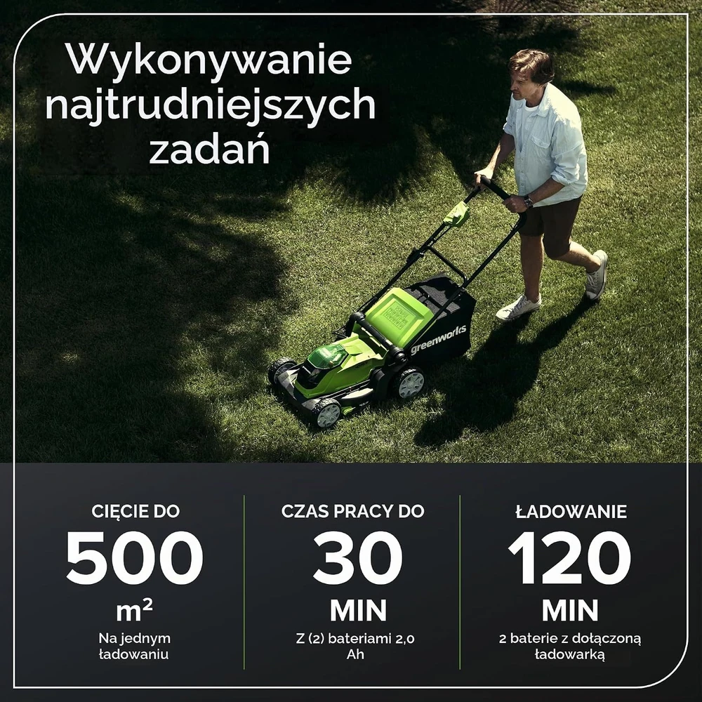 Greenworks akumuliatorinė vejapjovė 41 cm su 2 × 40 V 2 Ah akumuliatoriais G40LM41K2XF