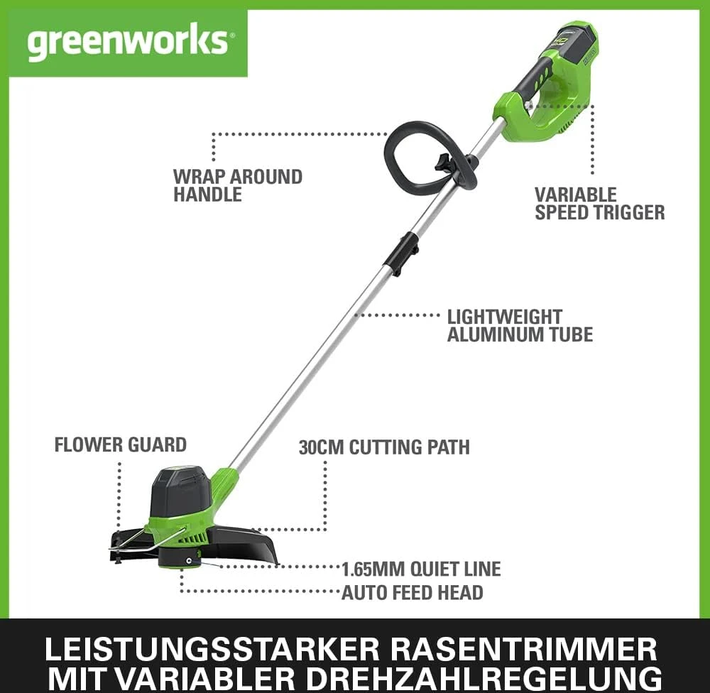 Greenworks akumuliatorinė žoliapjovė 40 V, 30 cm, su 2 Ah akumuliatoriumi 2101507UA
