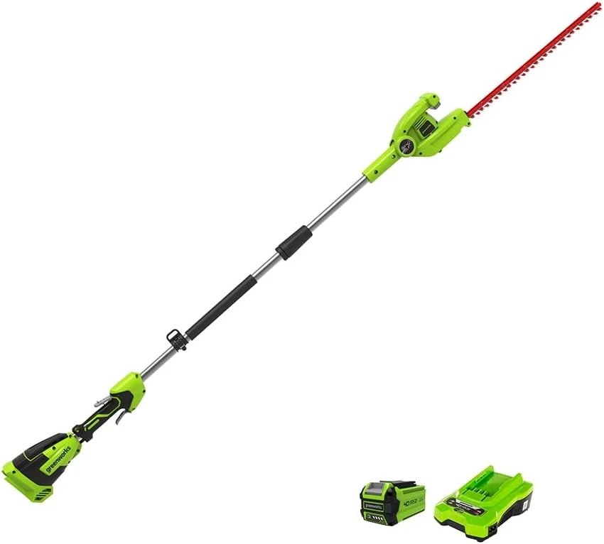 Teleskopinės gyvatvorių žirklės Greenworks G40PHAK2; 40 V; 1x2,0 Ah; 51 cm ilgio; akumuliatorinės
