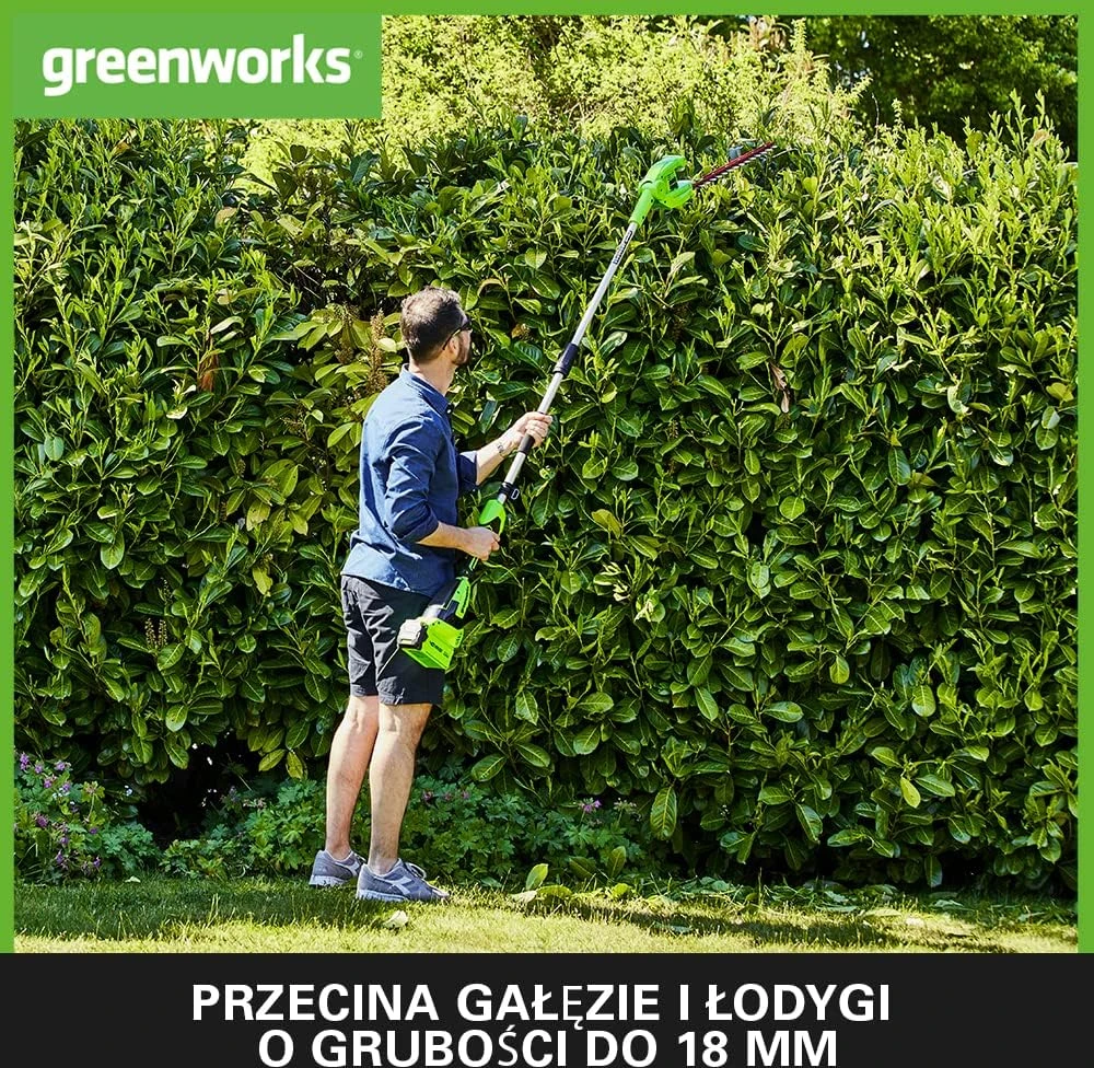 Teleskopinės gyvatvorių žirklės Greenworks G40PHAK2; 40 V; 1x2,0 Ah; 51 cm ilgio; akumuliatorinės