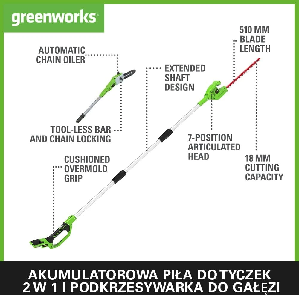 Multifunkcinis įrankis sodui Greenworks G24PSHK2; 24 V; 1x2,0 Ah akum.