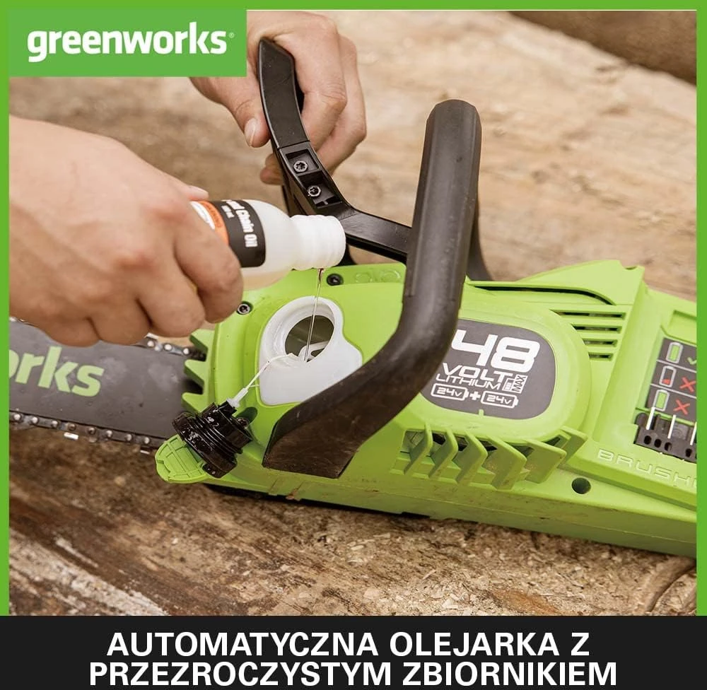 Grandininis pjūklas Greenworks GD24X2CS36K4x; 2x24 V; 2x4,0 Ah; 36 cm juosta