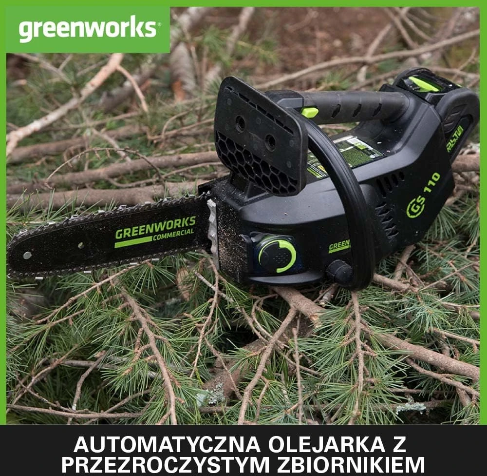 Grandininis pjūklas Greenworks GD40TCSK2; 40 V; 1x2,0 Ah; 25 cm juosta