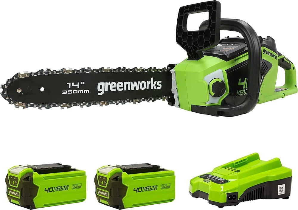 Greenworks akumuliatorinis grandininis pjūklas 35 cm, 40 V, 2 x 2 Ah, 2005707UC