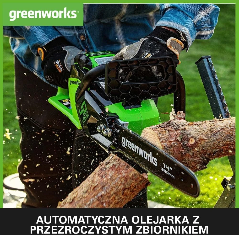 Greenworks akumuliatorinis grandininis pjūklas 35 cm, 40 V, 2 x 2 Ah, 2005707UC