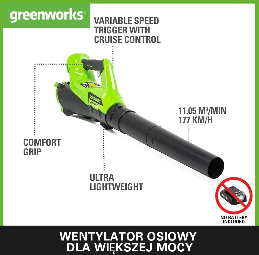 Greenworks Akumuliatorinis pūstuvas GR2400807 (be akumuliatoriaus ir kroviklio)