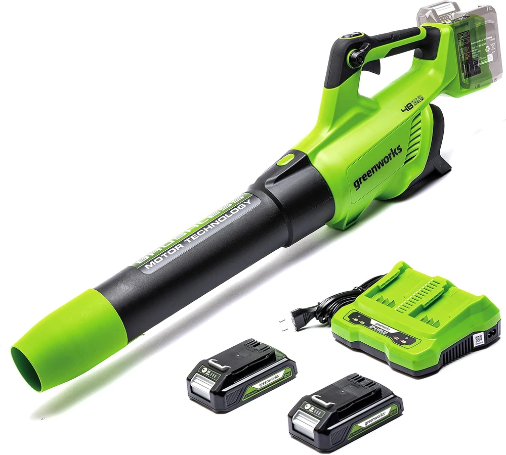 Greenworks akumuliatorinis lapų pūstuvas 217 km/h su 2 x 24 V 2 Ah akumuliatoriais, 01-0002405007UC