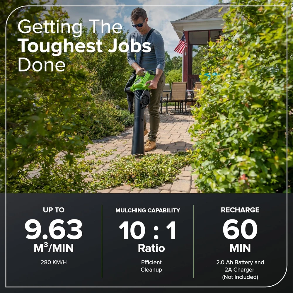 Greenworks GD40BV Lapų pūstuvas / siurblys 40V, be akumuliatoriaus ir kroviklio