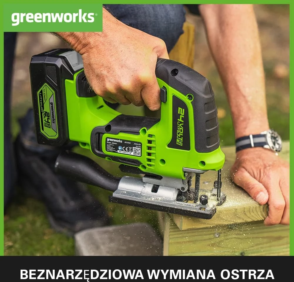 Akumuliatorinis siaurapjūklis Greenworks GD24JS; 24 V (be akumuliatoriaus ir pakrovėjo)
