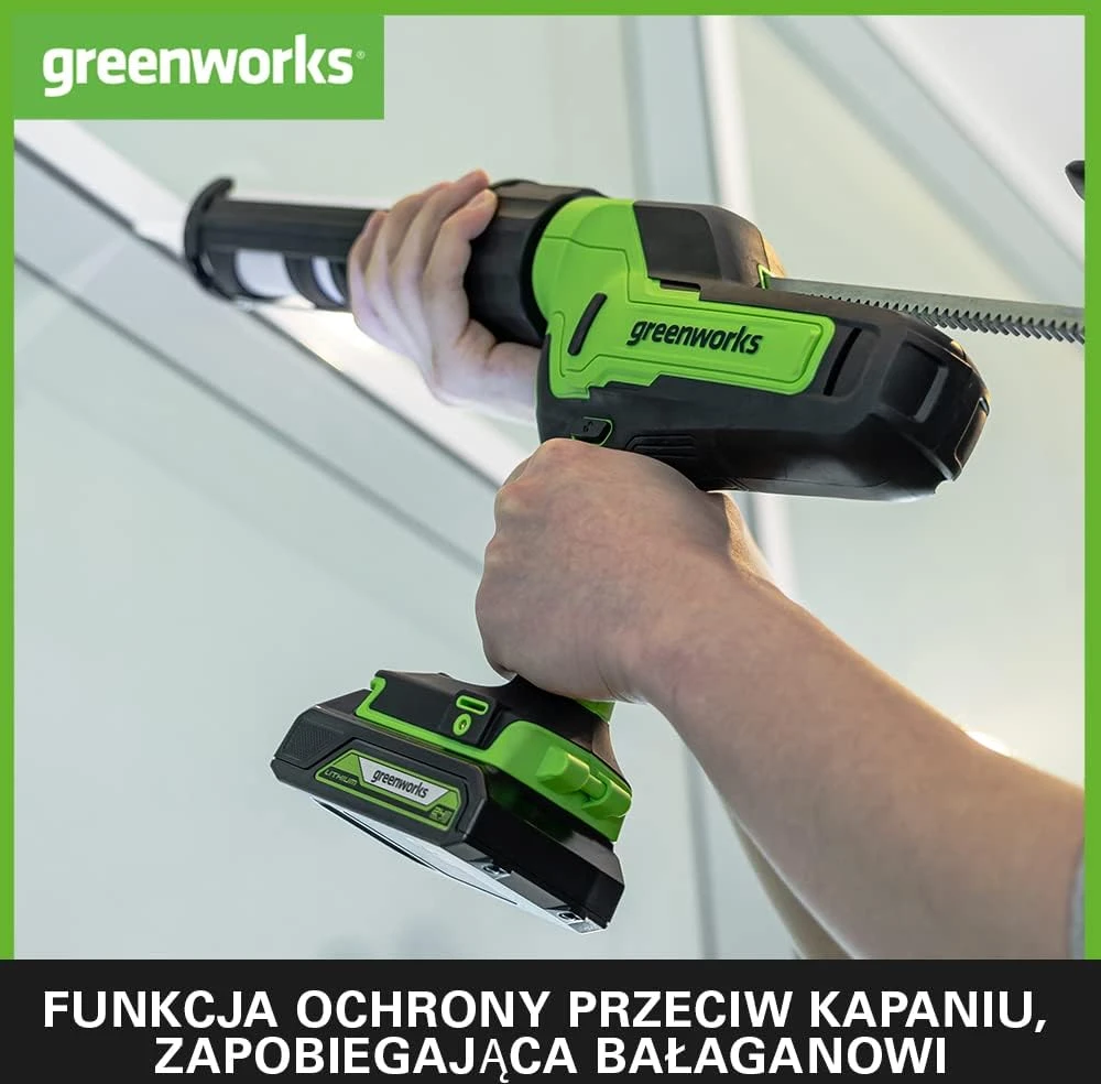 Greenworks akumuliatorinis silikono pistoletas 24 V, 2900 N, 6 greičių, 3501707
