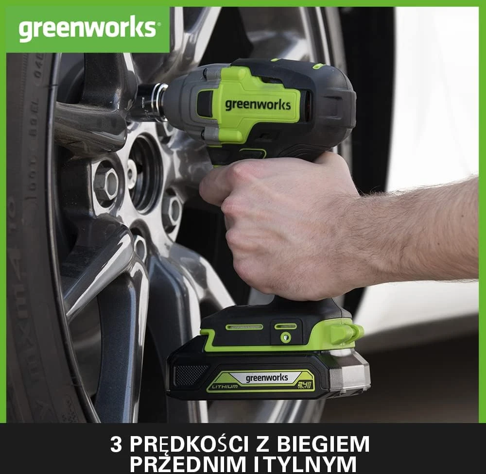 Smūginis veržliasukis Greenworks GD24IW400; 24 V (be akumuliatoriaus ir pakrovėjo)