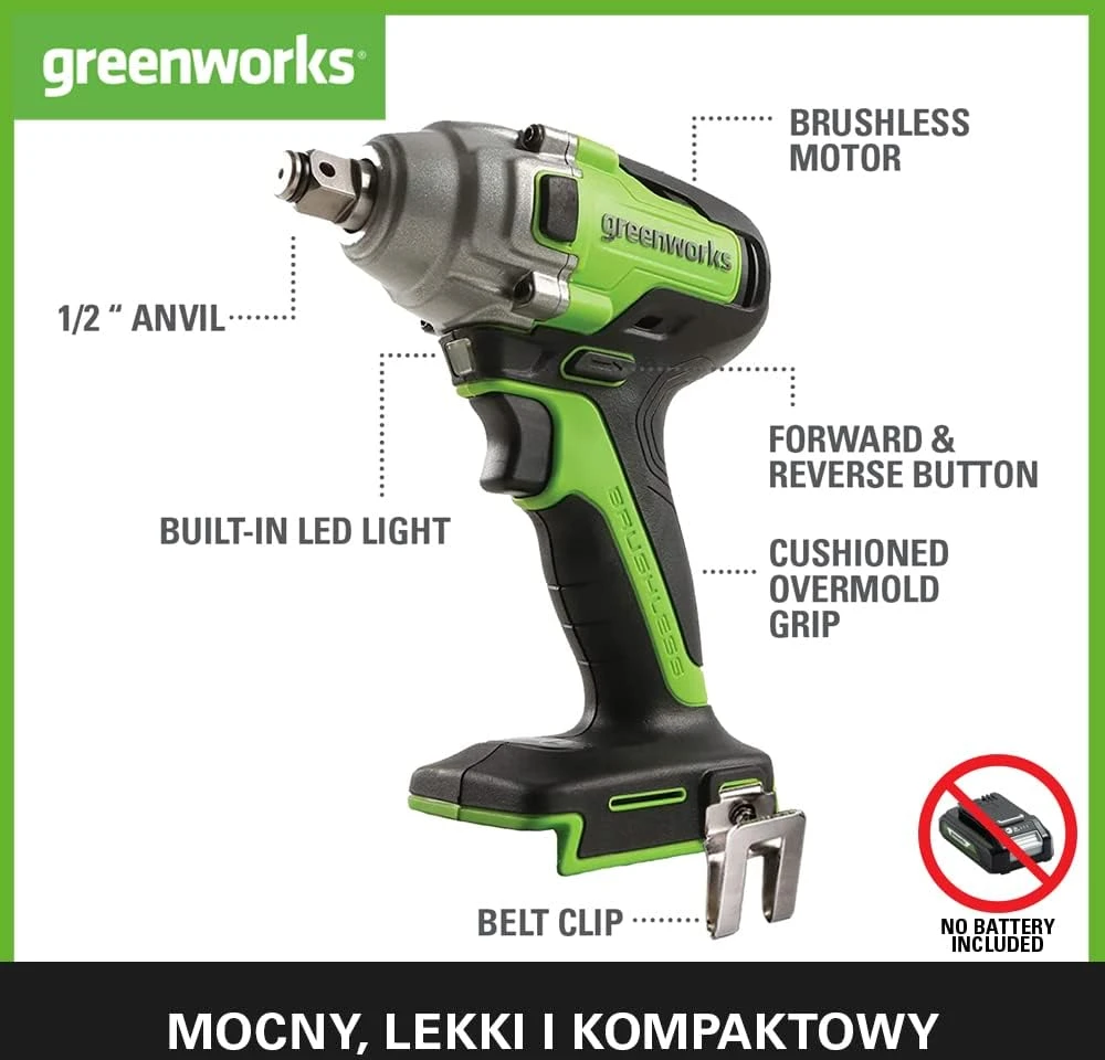 Smūginis veržliasukis Greenworks GD24IW400; 24 V (be akumuliatoriaus ir pakrovėjo)