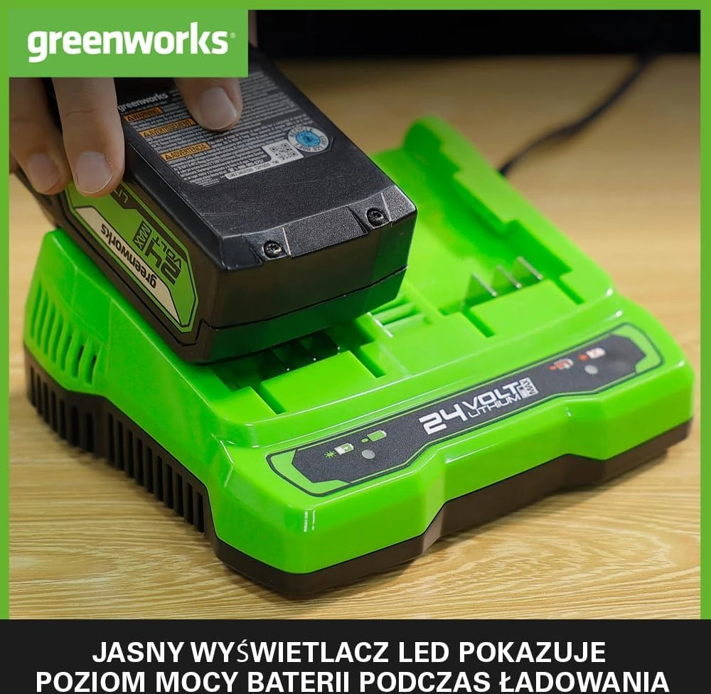 Greenworks akumuliatorių ir dviejų lizdų įkroviklio rinkinys 24 V 2 Ah GSK24B2X