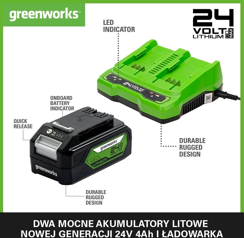 Priedų rinkinys Greenworks GSK24B4X; 24 V; 2x4,0 Ah + pakrovėjas