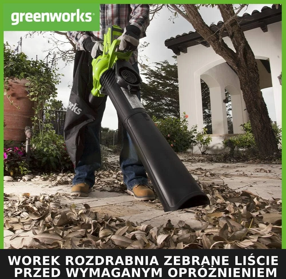 Greenworks lapų pūstuvas-siurblys 40 V su smulkinimo funkcija ir 2 x 2 Ah akumuliatoriais GD40BVK2X