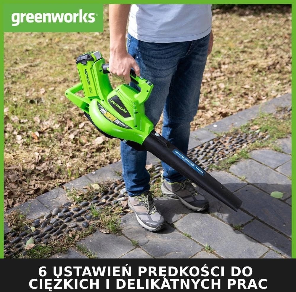 Greenworks lapų pūstuvas-siurblys 40 V su smulkinimo funkcija ir 2 x 2 Ah akumuliatoriais GD40BVK2X