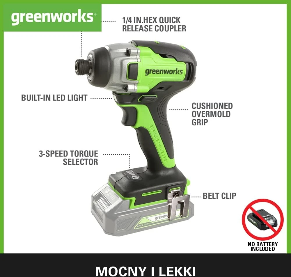 Smūginis suktuvas Greenworks GD24ID3; 24 V (be akumuliatoriaus ir pakrovėjo)