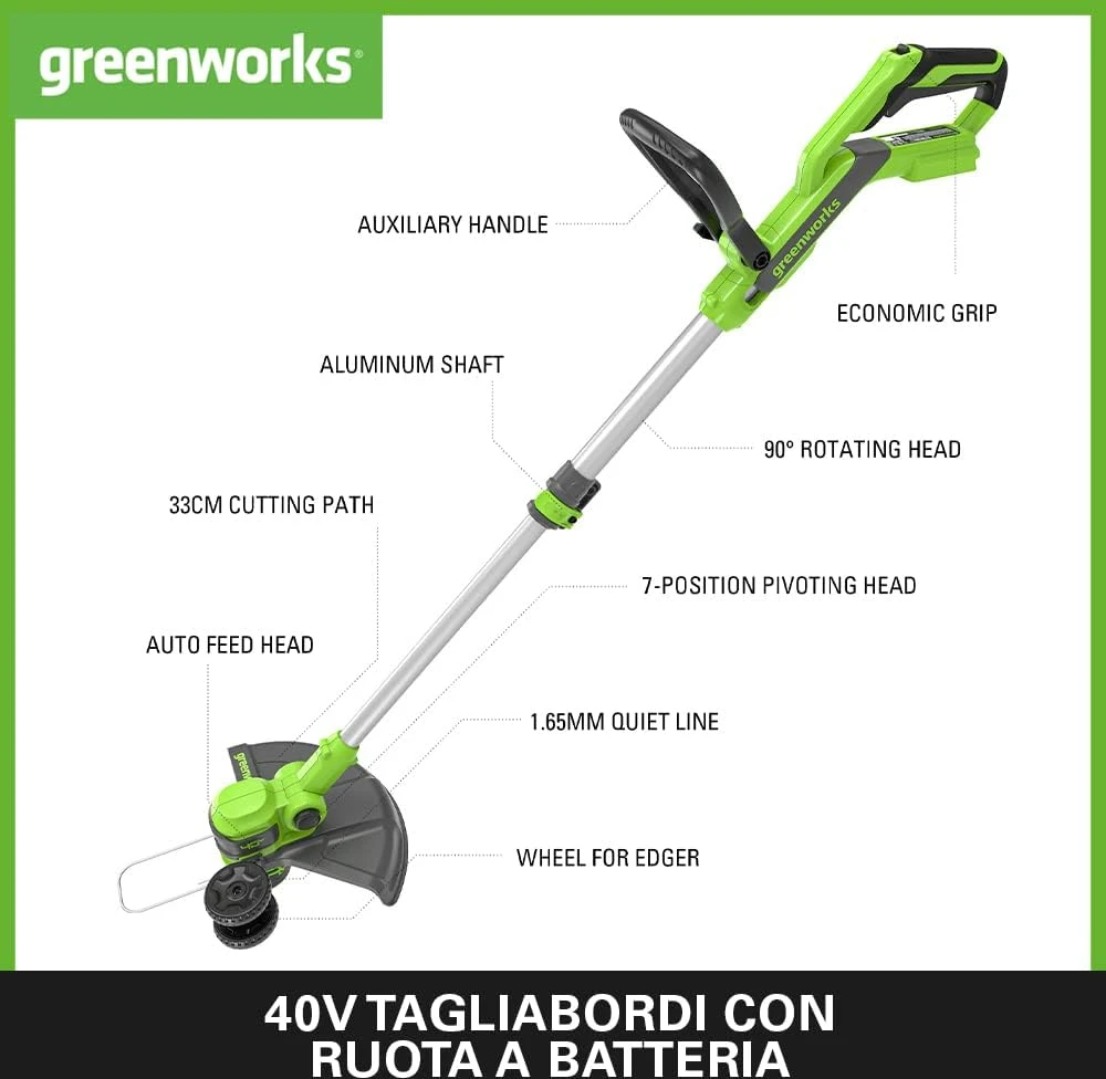 Žoliapjovė - trimeris Greenworks G40LT33K2; 40 V; 1x2,0 Ah akum.