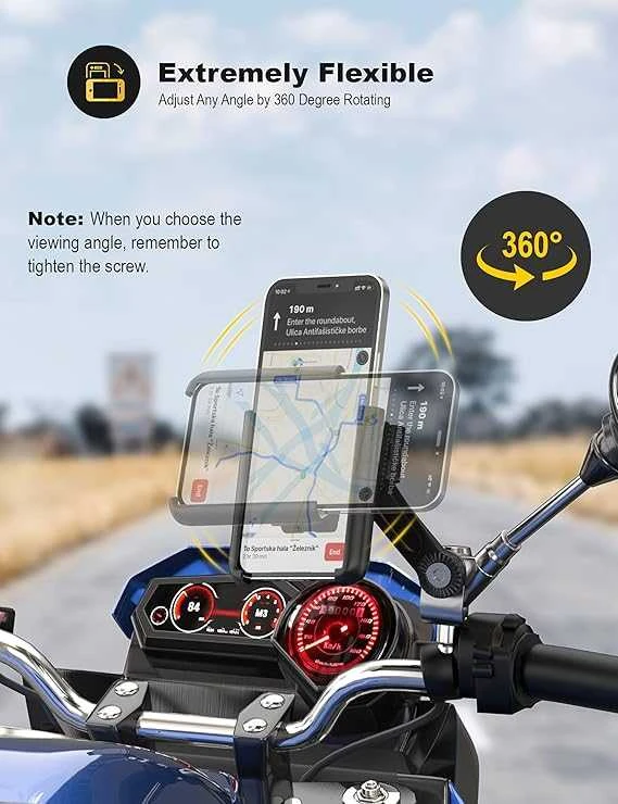Grefay Motociklo telefono laikiklis, 360 laipsnių pasukamas