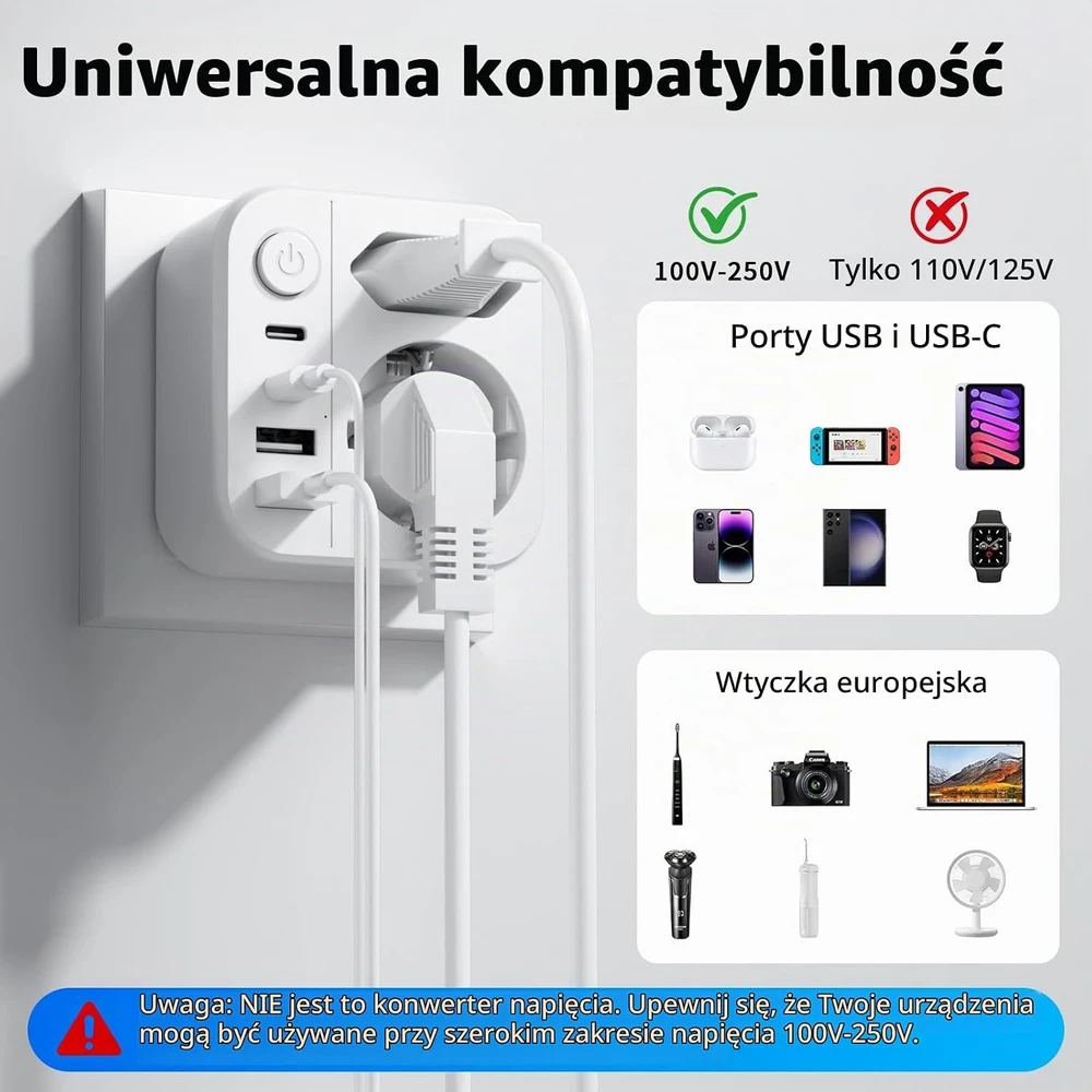 grestar kelioninis kištukų adapteris į A tipą su 2 USB-A, 2 USB-C, 2500 W B0FHJ4VYMW